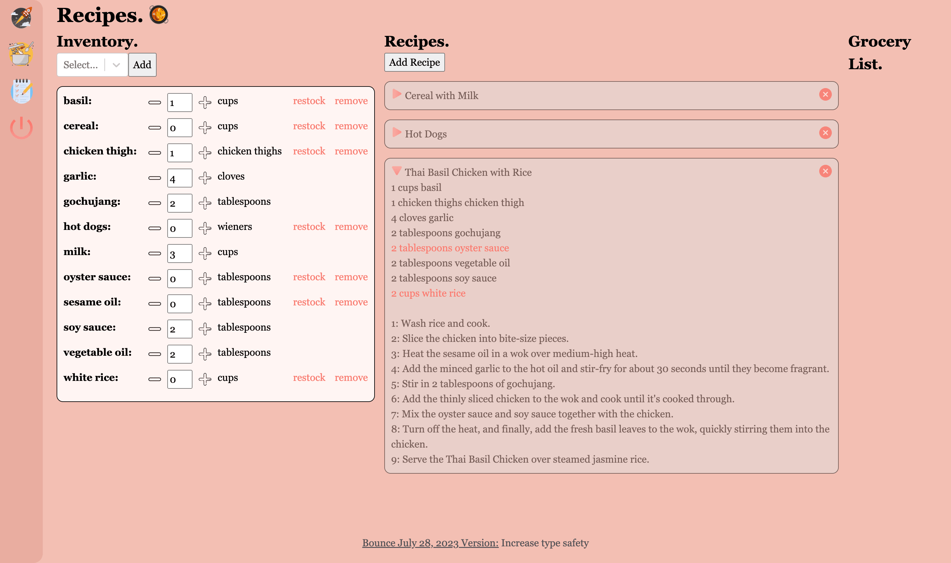 Image of Bounce's recipe dashboard